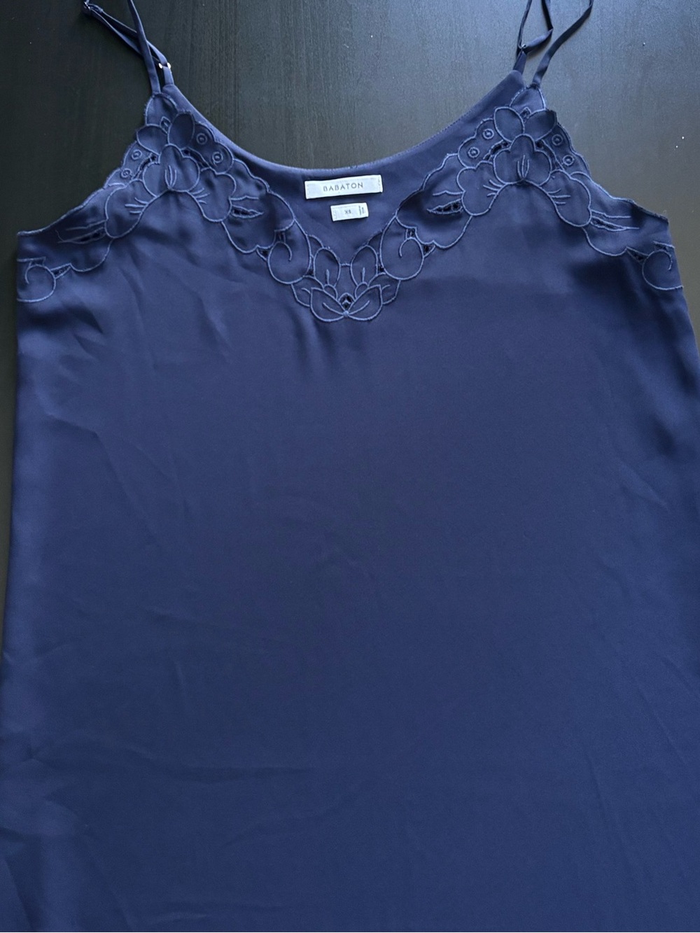 Babaton Lace Trim Slip Dress in Navy - Picture 5 of 9